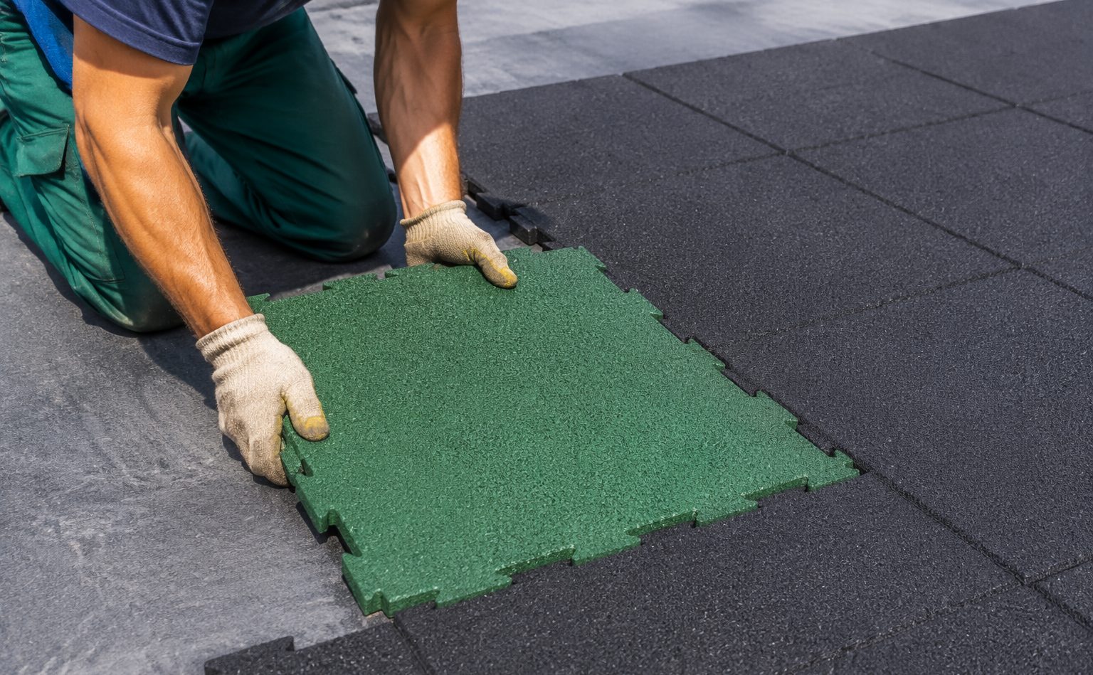 Rubber safety tile installation